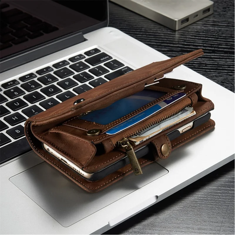 CASEME 008 Series for iPhone 6s 6 Retro PU Leather Multi-slot Purse Cover - Coffee