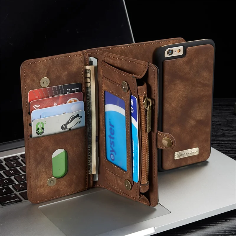 CASEME 008 Series for iPhone 6s 6 Retro PU Leather Multi-slot Purse Cover - Coffee