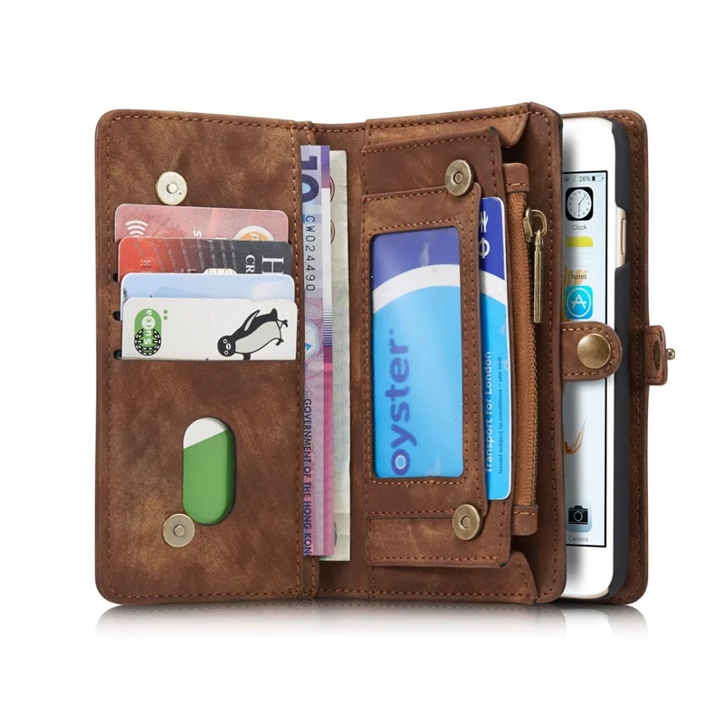 CASEME 008 Series for iPhone 6s 6 Retro PU Leather Multi-slot Purse Cover - Coffee