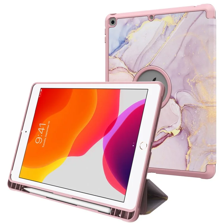 Pattern Printing Tri-fold Stand PU Leather Tablet Case Cover for iPad 10.2 (2021)/(2020)/(2019) - Marble Pattern/Pink