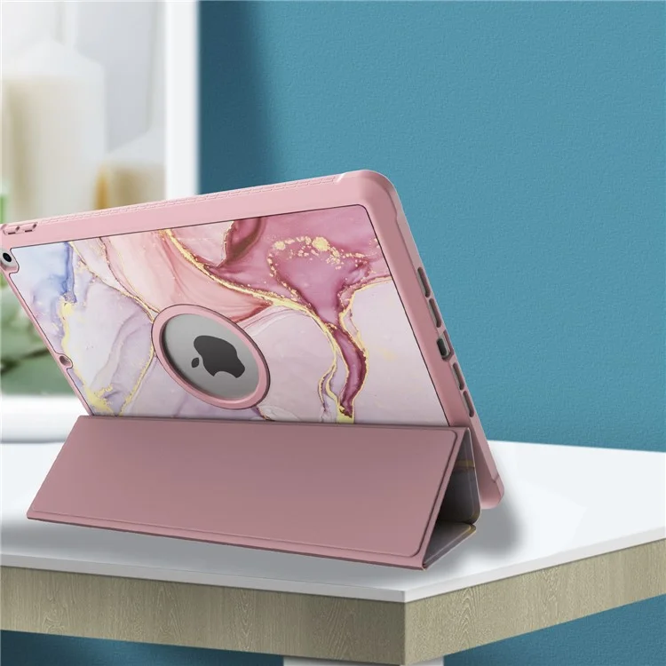 Musterdruck Tri-fold Stand PU Leder Tablet Hüllenabdeckung Für Ipad 10.2 (2021)/(2020)/(2019) - Marmormuster/rosa