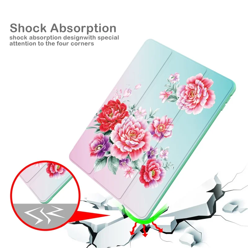 Pattern Printing Tri-fold Stand PU Leather Tablet Case Cover for iPad 10.2 (2021)/(2020)/(2019) - Flower/Red