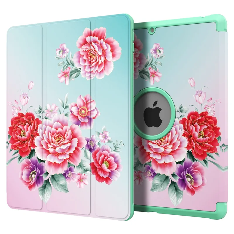 Pattern Printing Tri-fold Stand PU Leather Tablet Case Cover for iPad 10.2 (2021)/(2020)/(2019) - Flower/Red