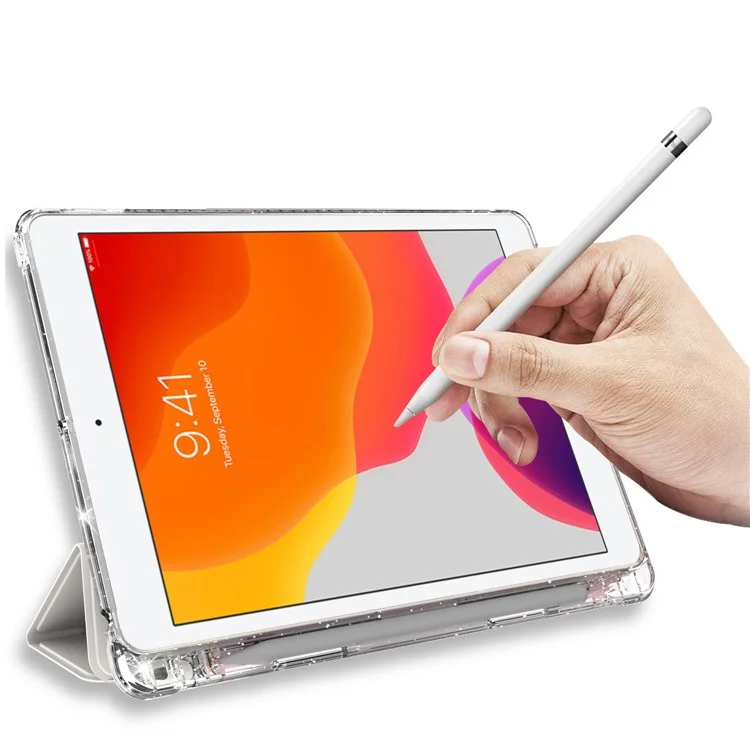 Étui de protection à rabat tripple avec motif imprimé en cuir PU et panneau arrière en TPU transparent pour iPad 10.2 (2021)/(2020)/(2019) - Fleur/Coloré
