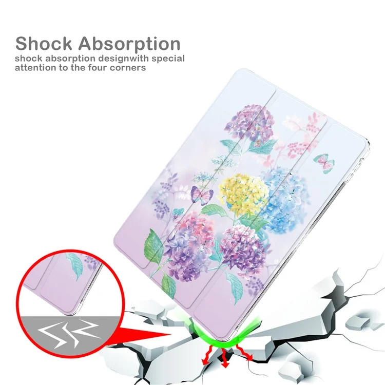 Étui de protection à rabat tripple avec motif imprimé en cuir PU et panneau arrière en TPU transparent pour iPad 10.2 (2021)/(2020)/(2019) - Fleur/Coloré