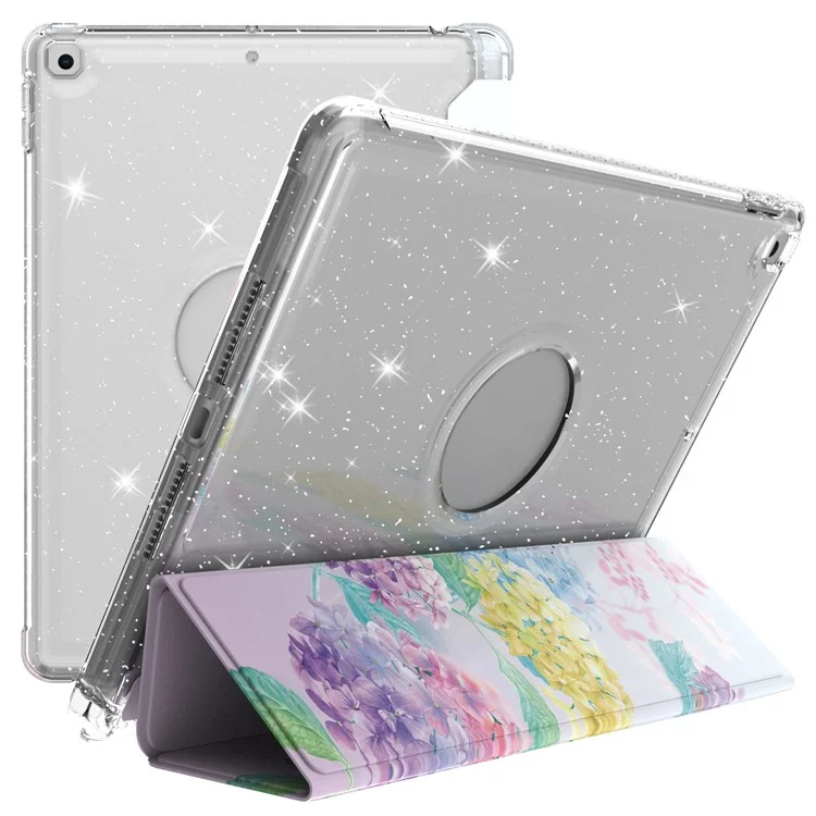 Étui de protection à rabat tripple avec motif imprimé en cuir PU et panneau arrière en TPU transparent pour iPad 10.2 (2021)/(2020)/(2019) - Fleur/Coloré