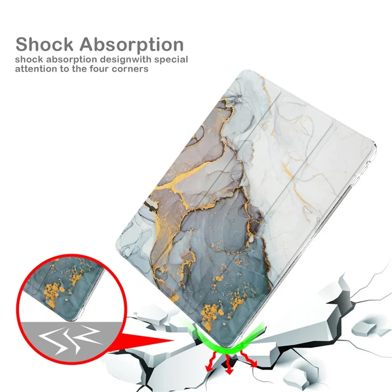 Pattern Printing Tri-fold Stand PU Leather Cover + Clear TPU Back Panel Tablet Shell Cover for iPad 10.2 (2021)/(2020)/(2019) - Marble Pattern/Grey