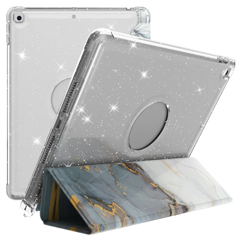 Pattern Printing Tri-fold Stand PU Leather Cover + Clear TPU Back Panel Tablet Shell Cover for iPad 10.2 (2021)/(2020)/(2019) - Marble Pattern/Grey