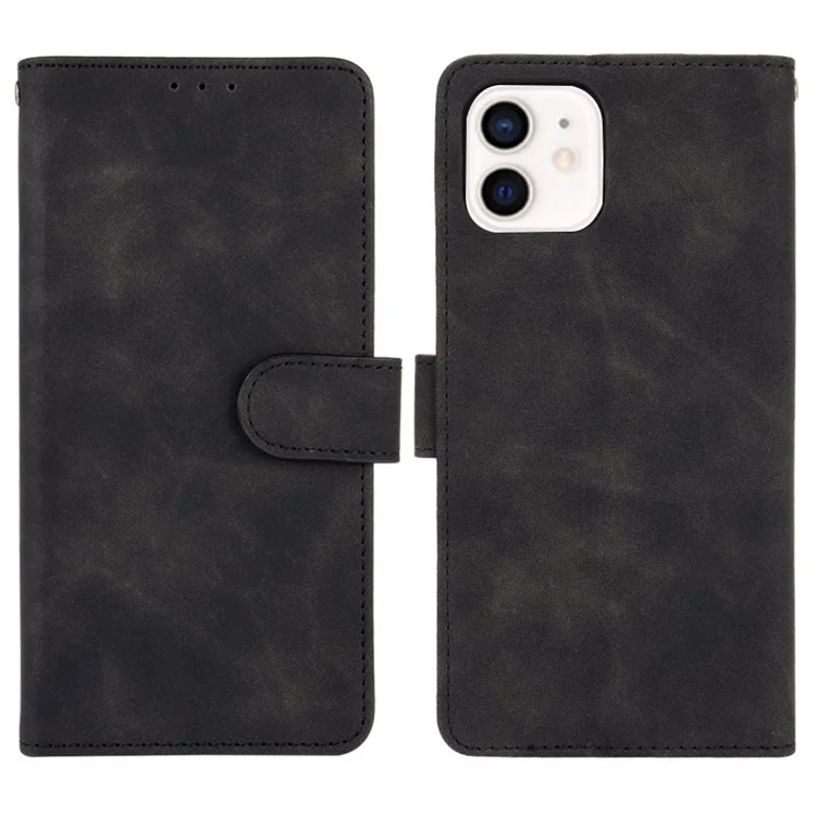 Skin-Touch Stand Feature PU Leather Protective Flip Folio Cover pour iPhone 13 6.1 pouces - Noir