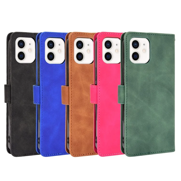 Skin-Touch Stand Feature PU Leather Protective Flip Folio Cover pour iPhone 13 6.1 pouces - Noir
