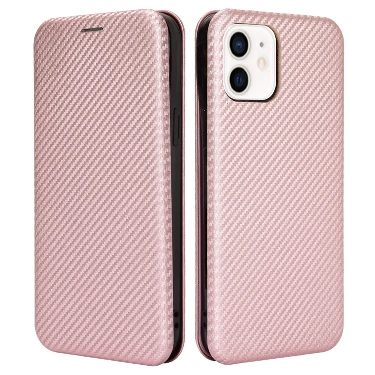 Étui en Cuir D'adsorption Magnétique de Style Carbone de Haut Grade de Fibre Premium Avec Sangle D'anneau Pour Iphone 13 Mini 5,4 Pouces - or Rose