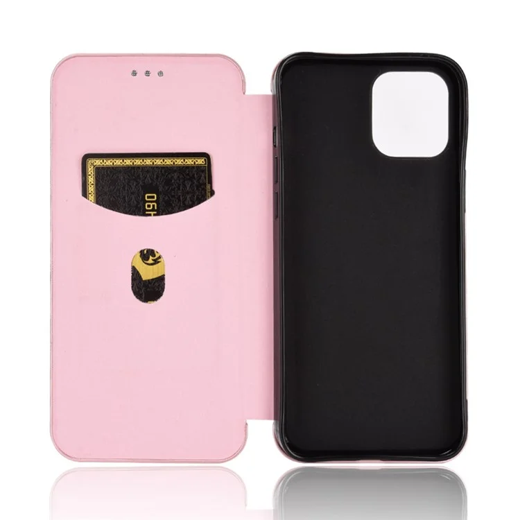 Caso Premium Fiber High-Grade Carbon Style Magnetic Adsorption Leather com alça de anel para iPhone 13 mini 5.4 polegadas - Rose Gold