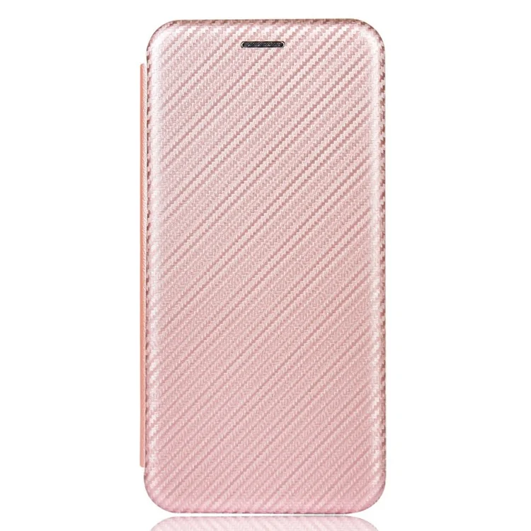 Soft Touch Sturdy Durable Carbon Fiber Fingerprint Resistant Magnetic Leather Case with Ring Strap for iPhone 13 6.1 inch  - Rose Gold