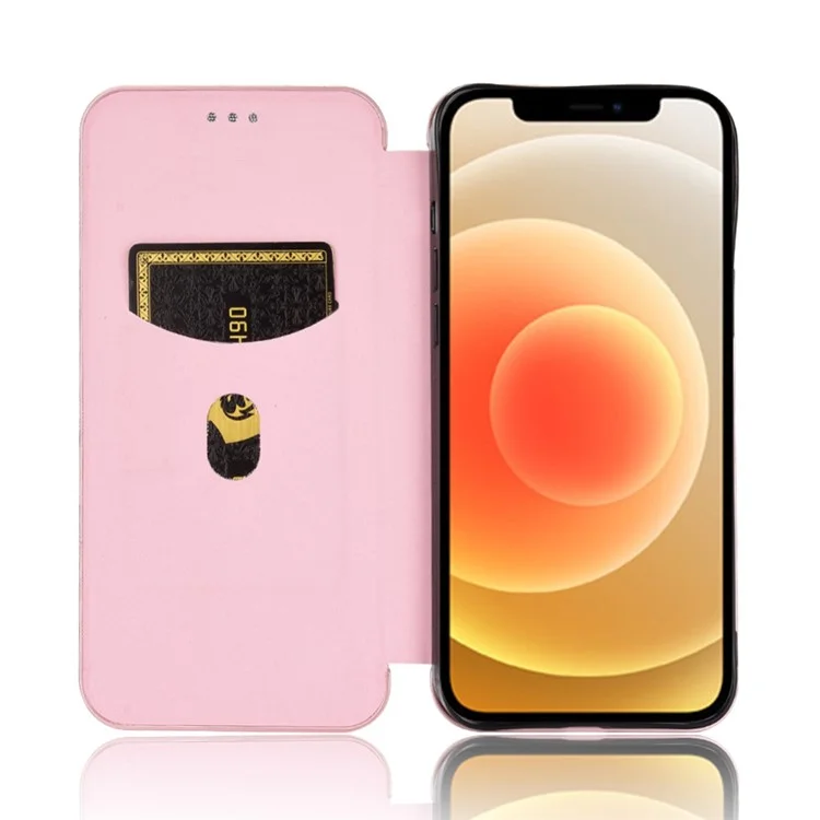 Soft Touch Sturdy Durable Carbon Fiber Fingerprint Resistant Magnetic Leather Case with Ring Strap for iPhone 13 6.1 inch  - Rose Gold