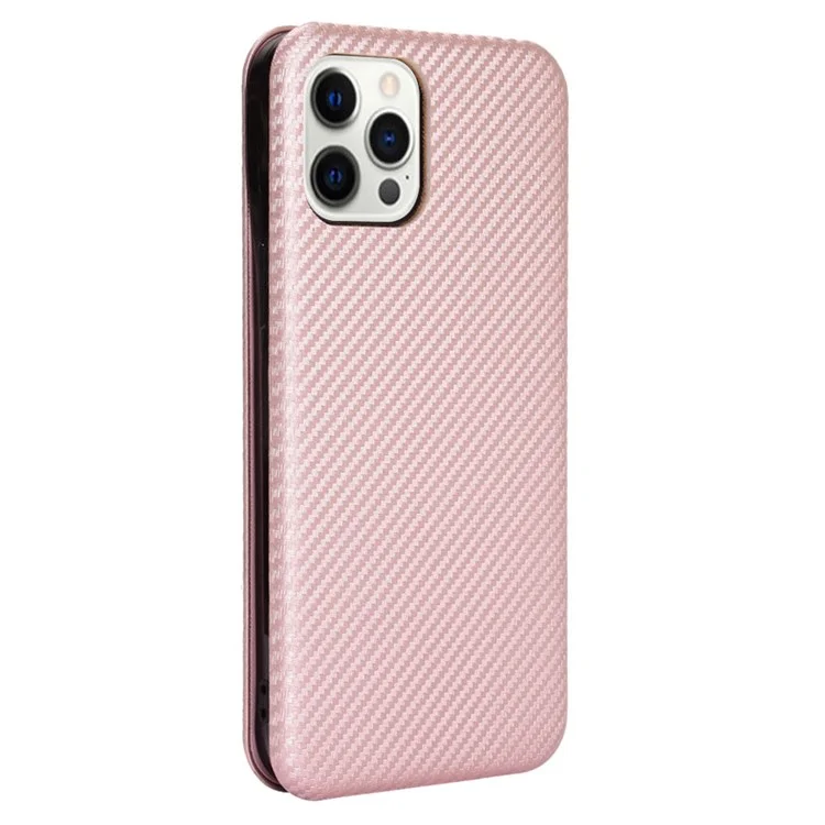 Per iPhone 13 Pro 6.1 pollici Custodia per telefono resistente ai graffi in fibra di carbonio con anello Strap - Rose Gold