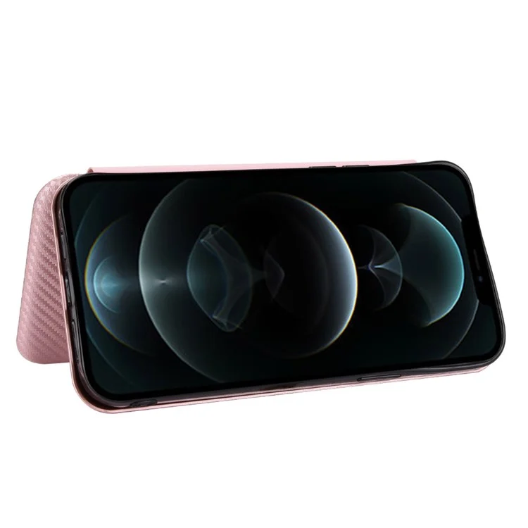 Per iPhone 13 Pro 6.1 pollici Custodia per telefono resistente ai graffi in fibra di carbonio con anello Strap - Rose Gold