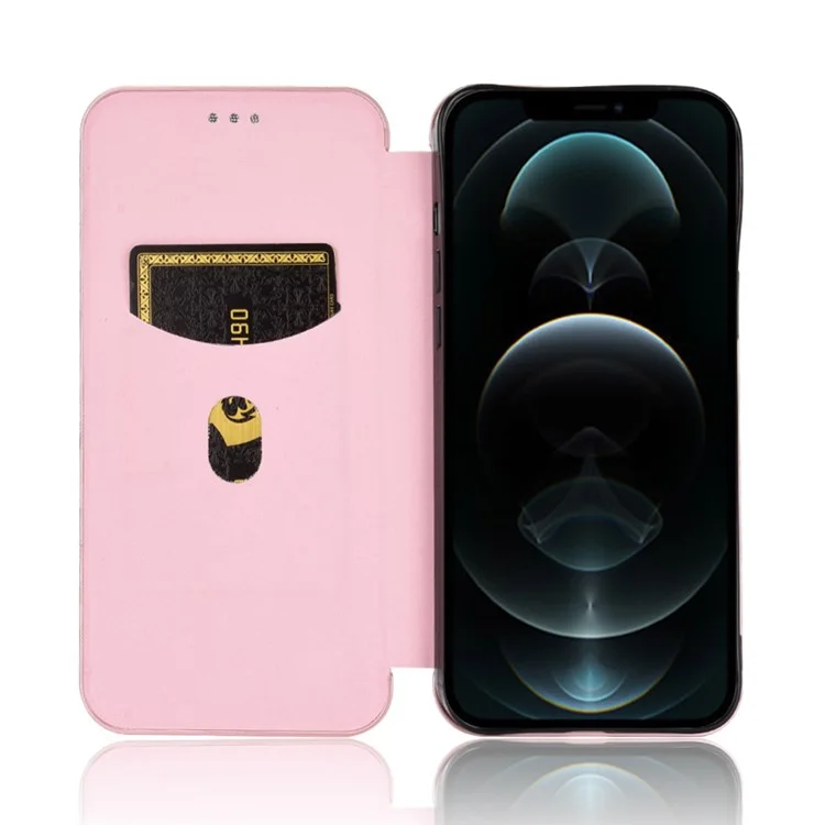 Per iPhone 13 Pro 6.1 pollici Custodia per telefono resistente ai graffi in fibra di carbonio con anello Strap - Rose Gold