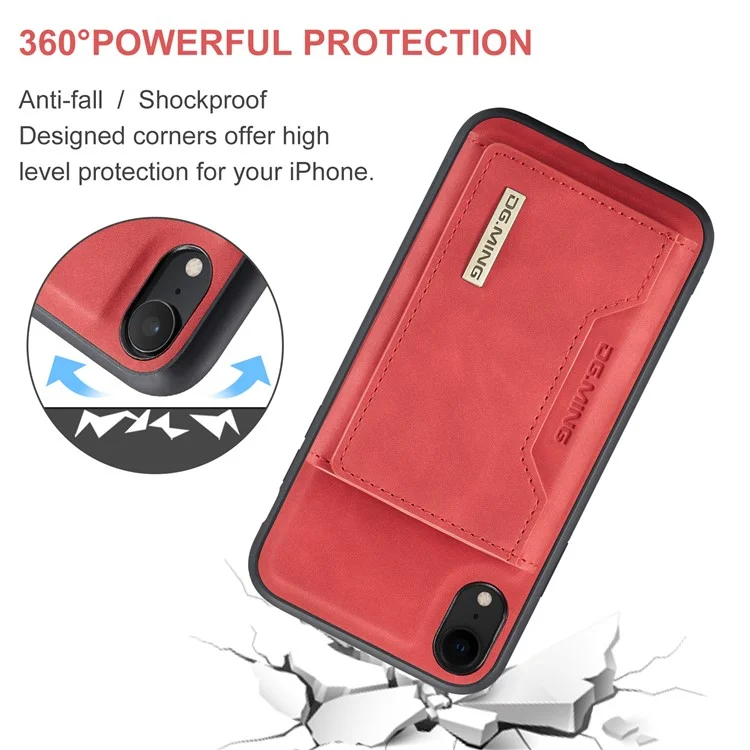 DG.MING M2 Series Détachable 2 en 1 Conception de portefeuille magnétique Étui de protection hybride pour téléphone avec support pour iPhone XR 6.1 pouces - Rouge