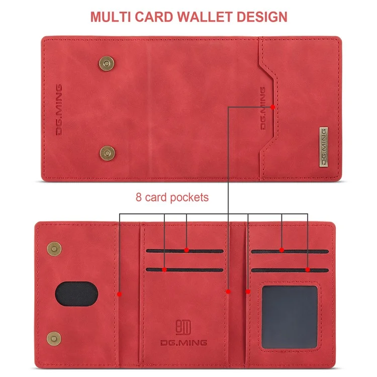 DG.MING M2 Series Détachable 2 en 1 Conception de portefeuille magnétique Étui de protection hybride pour téléphone avec support pour iPhone XR 6.1 pouces - Rouge