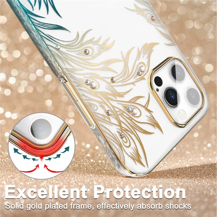 KINGXBAR Phoenix Nirvana Vacuum Gradient Glitter Rhinestone Electroplating Gold Side Hybrid Protection PC Cover for iPhone 12 Pro Max 6.7 inch - Soar Up