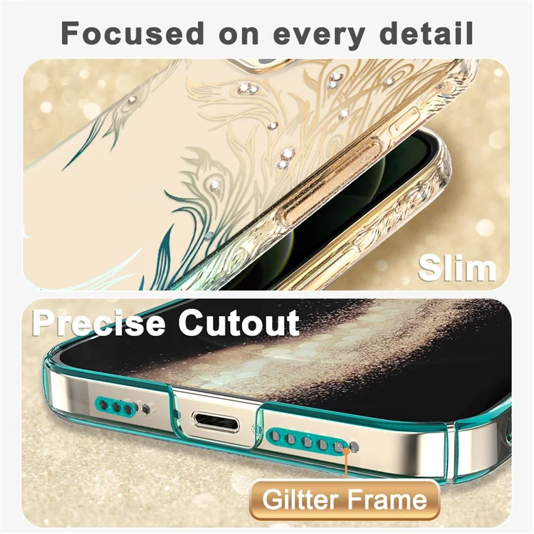 KINGXBAR PHOENIX NIRVANE GRADIENT GRATIENT GLITANT SHINESTONE SHINESTONE GOLD COUVERT DE PROTECTION HYBRIDE PC POUR IPHONE 12 PRO Max 6,7 Pouces - Monter En Flèche