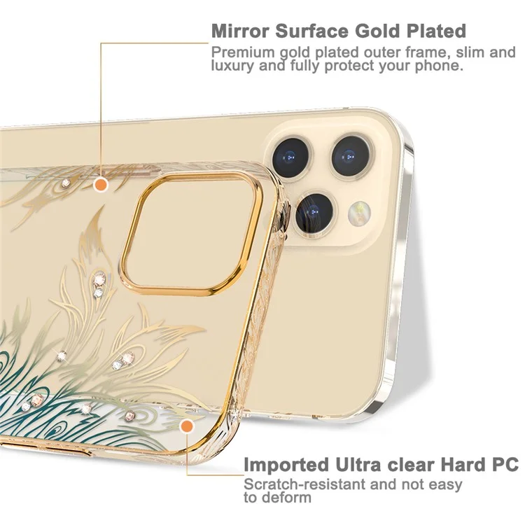 KINGXBAR PHOENIX NIRVANE GRADIENT GRATIENT GLITANT SHINESTONE SHINESTONE GOLD COUVERT DE PROTECTION HYBRIDE PC POUR IPHONE 12 PRO Max 6,7 Pouces - Monter En Flèche