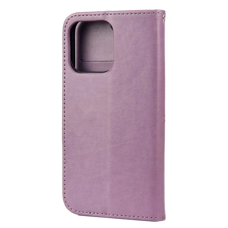 All-round protective Butterfly Flower Imprint Leather Wallet Phone Stand Case for iPhone 13 Pro 6.1 inch - Purple