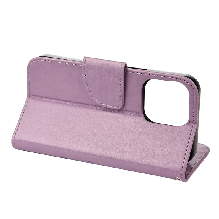 All-round protective Butterfly Flower Imprint Leather Wallet Phone Stand Case for iPhone 13 Pro 6.1 inch - Purple