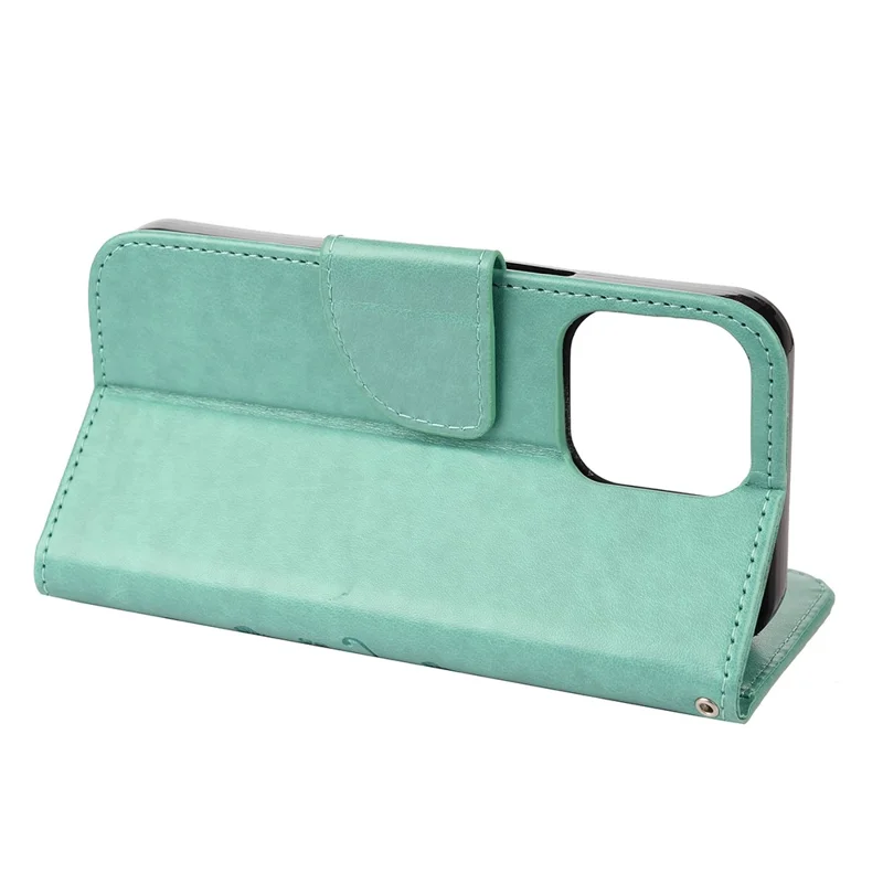 All-round protective Butterfly Flower Imprint Leather Wallet Phone Stand Case for iPhone 13 Pro 6.1 inch - Green