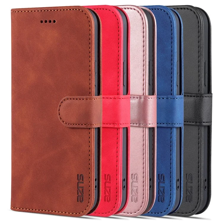 AZNS PU Leather All-round Protection Phone Cover Wallet Stand Case for iPhone 12 Pro Max 6.7 inch - Brown