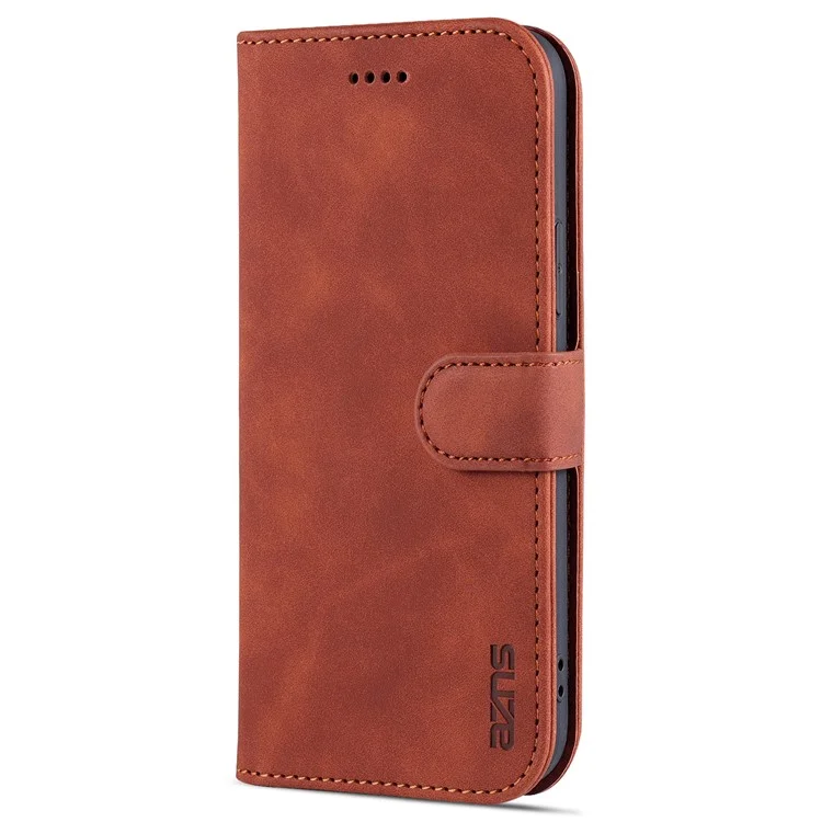 AZNS PU Leather All-round Protection Phone Cover Wallet Stand Case for iPhone 12 Pro Max 6.7 inch - Brown