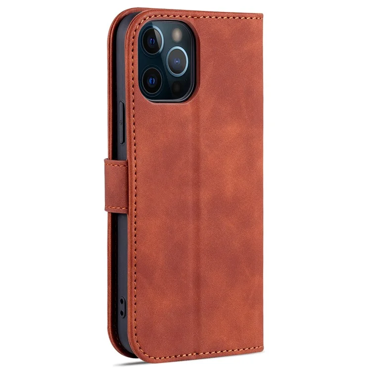 AZNS PU Leather All-round Protection Phone Cover Wallet Stand Case for iPhone 12 Pro Max 6.7 inch - Brown