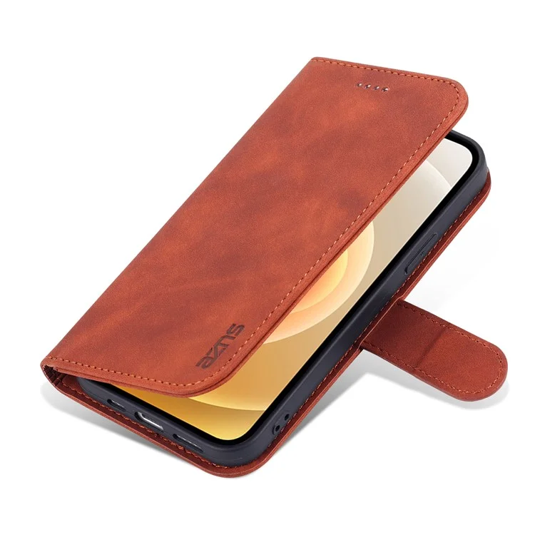 AZNS PU Leather All-round Protection Phone Cover Wallet Stand Case for iPhone 12 Pro Max 6.7 inch - Brown