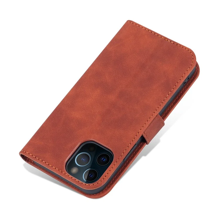 AZNS PU Leather All-round Protection Phone Cover Wallet Stand Case for iPhone 12 Pro Max 6.7 inch - Brown