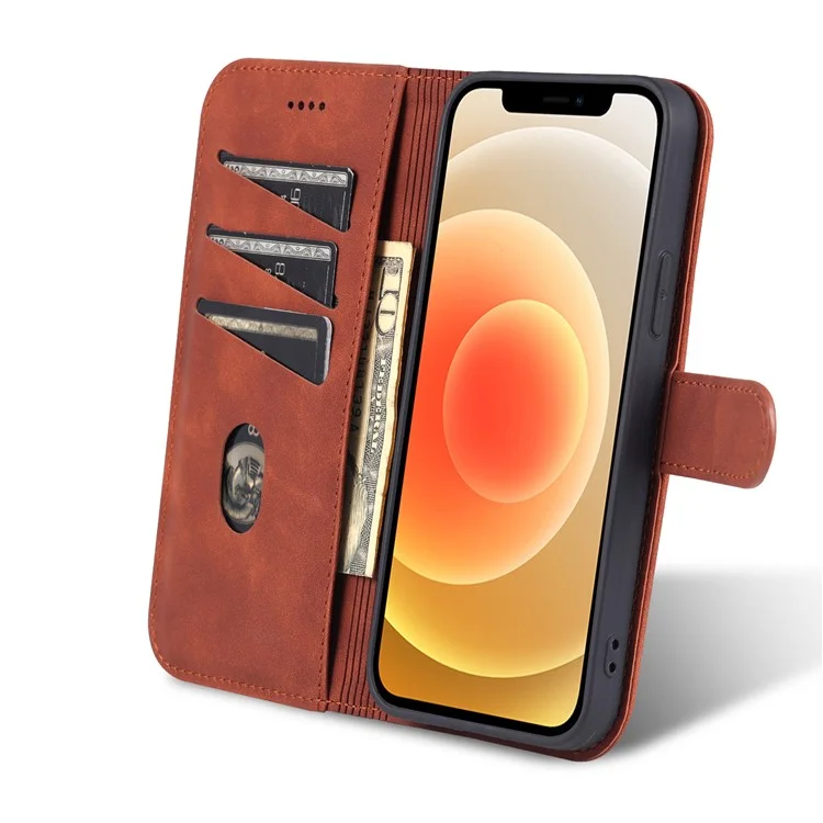 AZNS PU Leather All-round Protection Phone Cover Wallet Stand Case for iPhone 12 Pro Max 6.7 inch - Brown