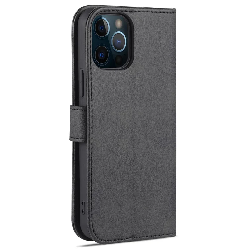 AZNS PU Leather All-round Protection Phone Cover Wallet Stand Case for iPhone 12 Pro Max 6.7 inch - Black