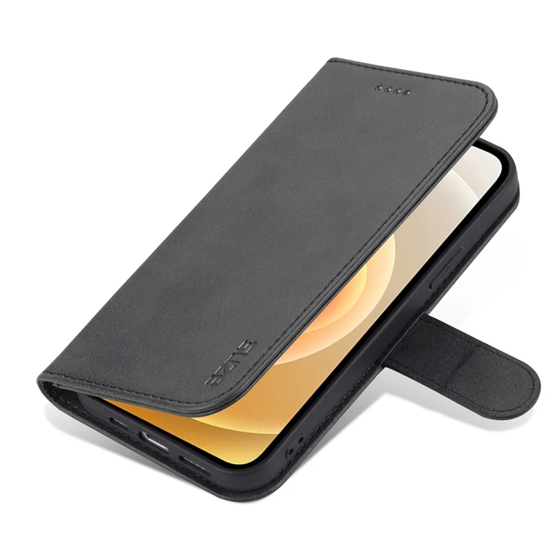 AZNS PU Leather All-round Protection Phone Cover Wallet Stand Case for iPhone 12 Pro Max 6.7 inch - Black
