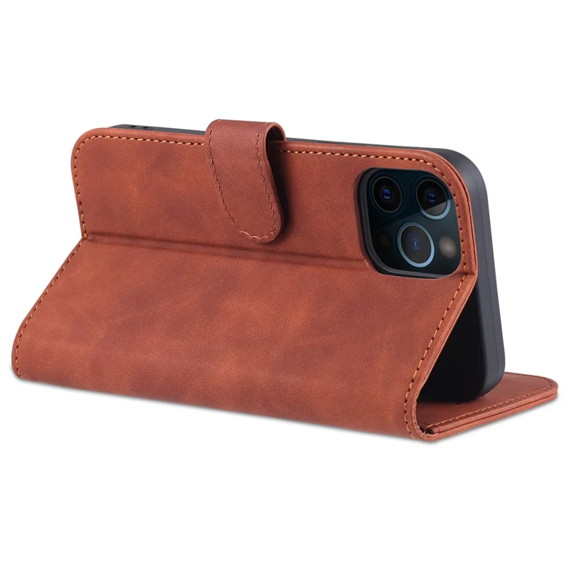 AZNS PU Leather All-round Protection Phone Cover Wallet Stand Case for iPhone 12 Pro Max 6.7 inch - Black
