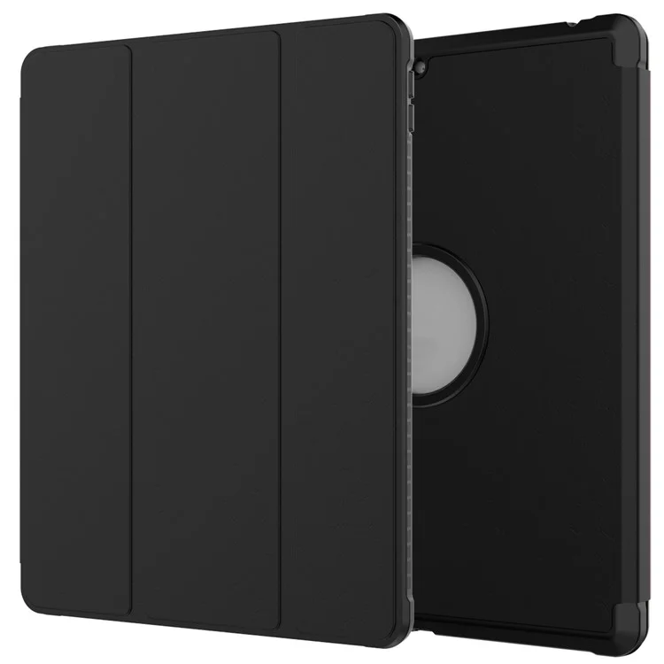 Étui de tablette en cuir pliable à trois volets A07 résistant aux chutes pour iPad 10.2 (2021)/(2020)/(2019) - Noir