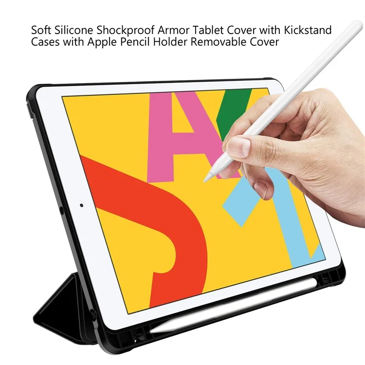 Étui de tablette en cuir pliable à trois volets A07 résistant aux chutes pour iPad 10.2 (2021)/(2020)/(2019) - Noir