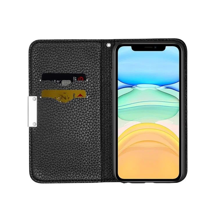 Full Protective Litchi Texture Metal Buckle Auto-absorbed Leather Case for iPhone 13 mini 5.4 inch - Black