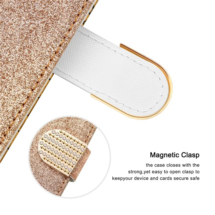 Glittery Powder Crocodile Texture Case Splicing Leather Wallet Protective Shell for iPhone 13 6.1 inch - Yellow