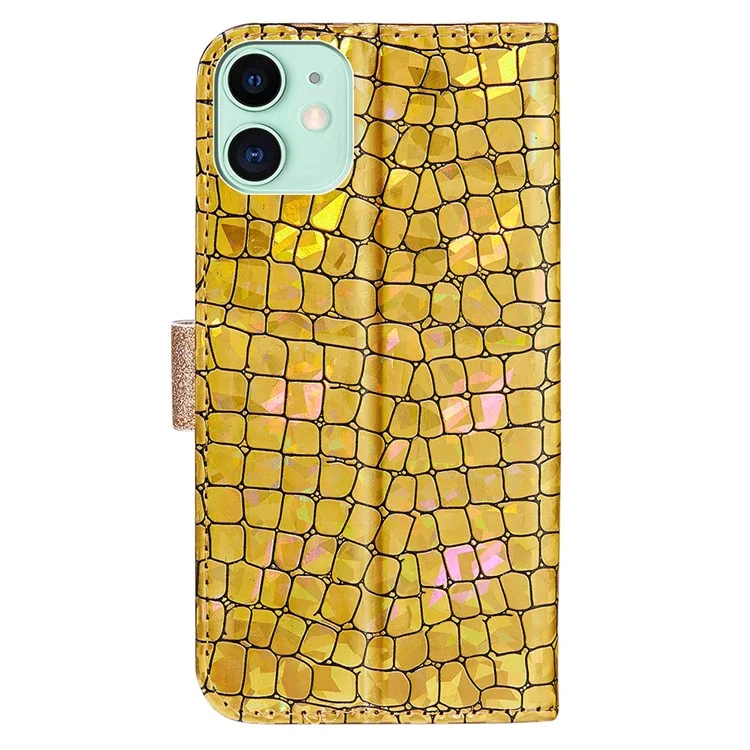 Glittery Powder Crocodile Texture Case Splicing Leather Wallet Protective Shell for iPhone 13 6.1 inch - Yellow