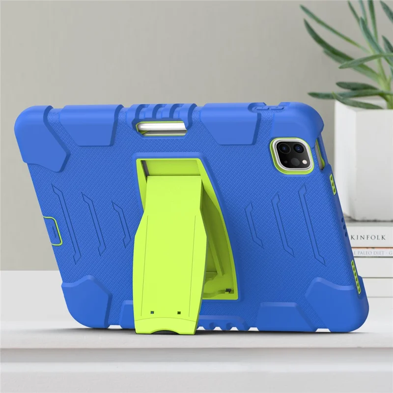 Kickstand Design Drop-Proof Hybrid Tablet Cover with Stylus Pen Magnetic Pairing and Charging Function for iPad Pro 11 (2022) /  (2021) / (2020) / (2018) / Air (2020) / Air (2022) - Blue / Lime