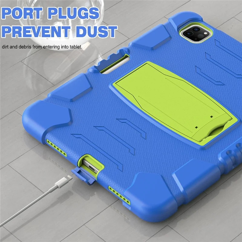 Kickstand Design Drop-Proof Hybrid Tablet Cover with Stylus Pen Magnetic Pairing and Charging Function for iPad Pro 11 (2022) /  (2021) / (2020) / (2018) / Air (2020) / Air (2022) - Blue / Lime