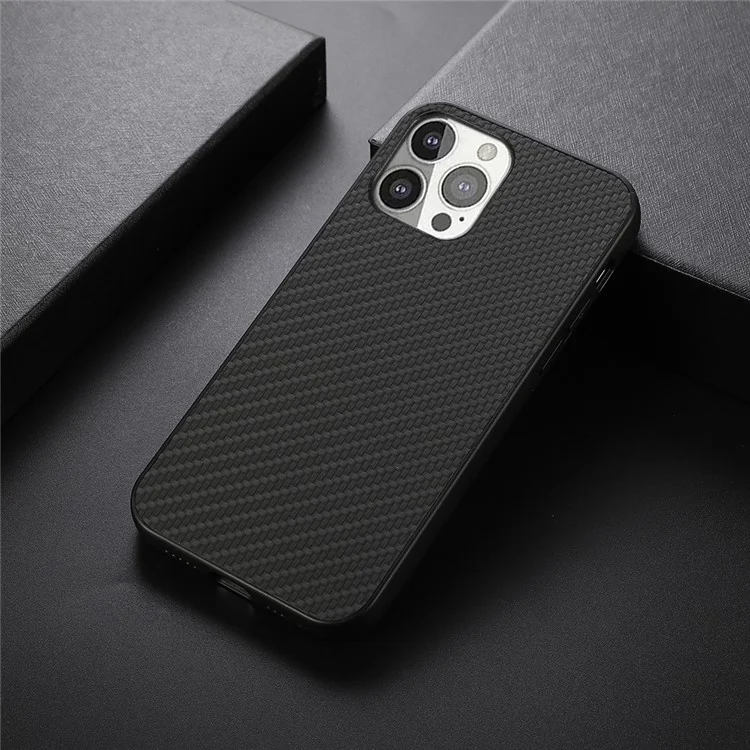 Coque de protection complète en fibre de carbone et cuir pour iPhone 13 Pro 6.1 pouces - Noir