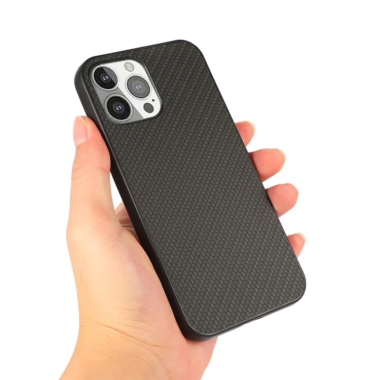 Texture de Carbone de Protection Complète Couverture Arrière en Cuir Pour Iphone 13 Pro 6,1 Pouces - le Noir