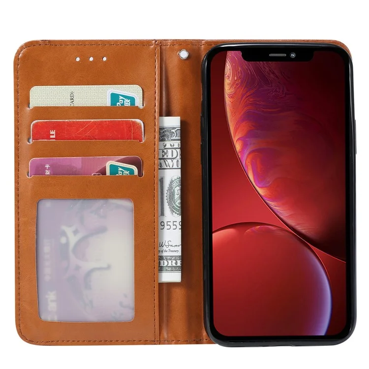 Magnetic Auto-absorbed Wallet Stand PU Leather Case Cover for iPhone 13 6.1 inch - Brown