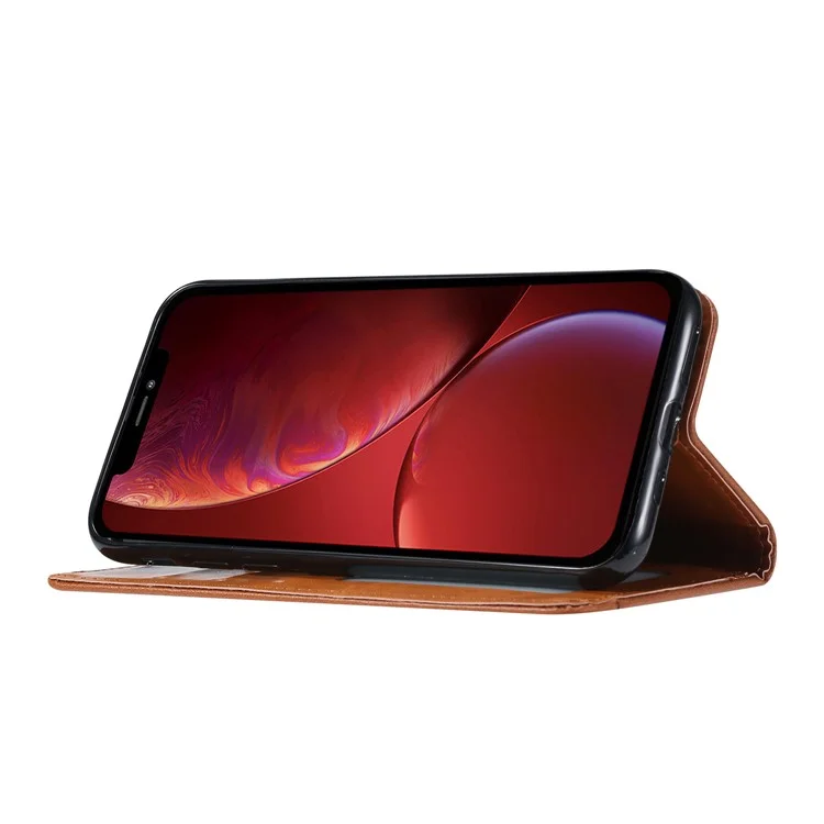 Magnetic Auto-absorbed Wallet Stand PU Leather Case Cover for iPhone 13 6.1 inch - Brown