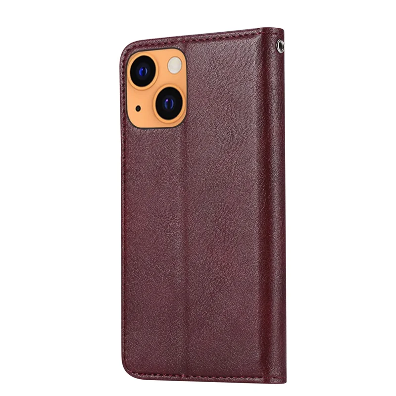 Magnetic Auto-absorbed Wallet Stand PU Leather Case Cover for iPhone 13 6.1 inch - Wine Red